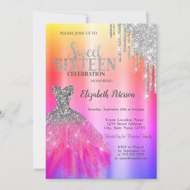 Adorable Glitter Drips,Dress Ombre Metallic  Invitation (Front)