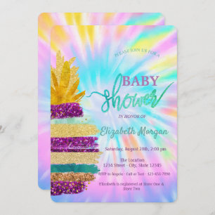 Adorable Glitter Pineapple Tie Dye Baby Shower Invitation