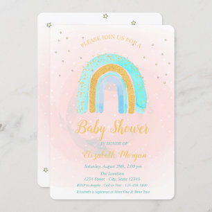 Adorable Glitter Rainbow Stars Baby Shower  Invitation