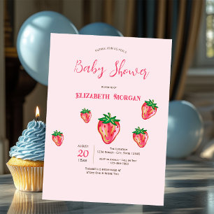 Adorable Glitter Strawberries Dots Baby Shower Invitation