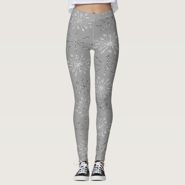 Adorable Glittery Snowflakes,Christmas Leggings (Front)