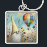 Adorable Gnome and Hot Air Balloon Keychain<br><div class="desc">Adorable Gnome Keychain. Gnome And Patchwork Hot Air Balloon and Wildflowers. Fits best on Square Keychain.</div>