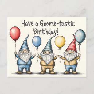 Adorable Gnome Birthday Illustration with Balloons Postcard