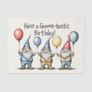 Adorable Gnome Birthday Illustration with Balloons Tissue Paper