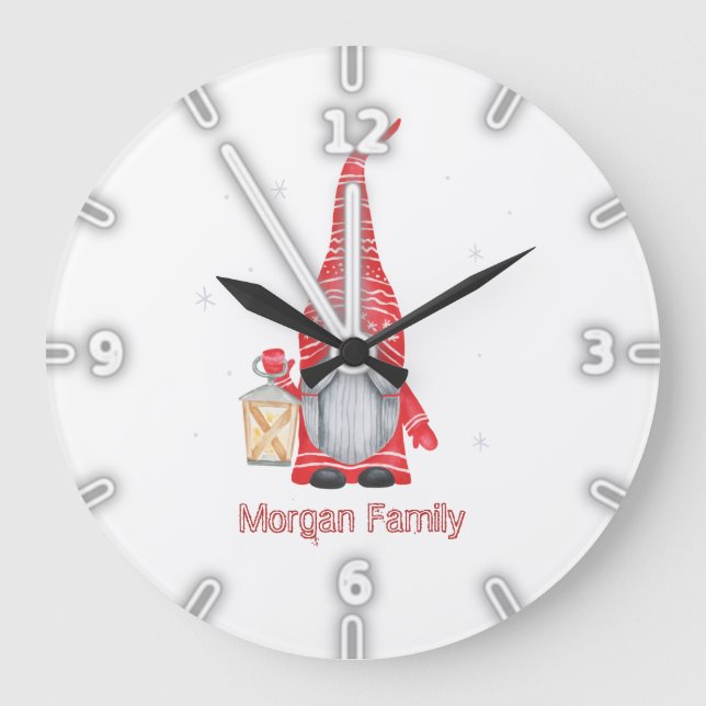 Adorable Gnome Snowflakes Christmas Large Clock (Front)