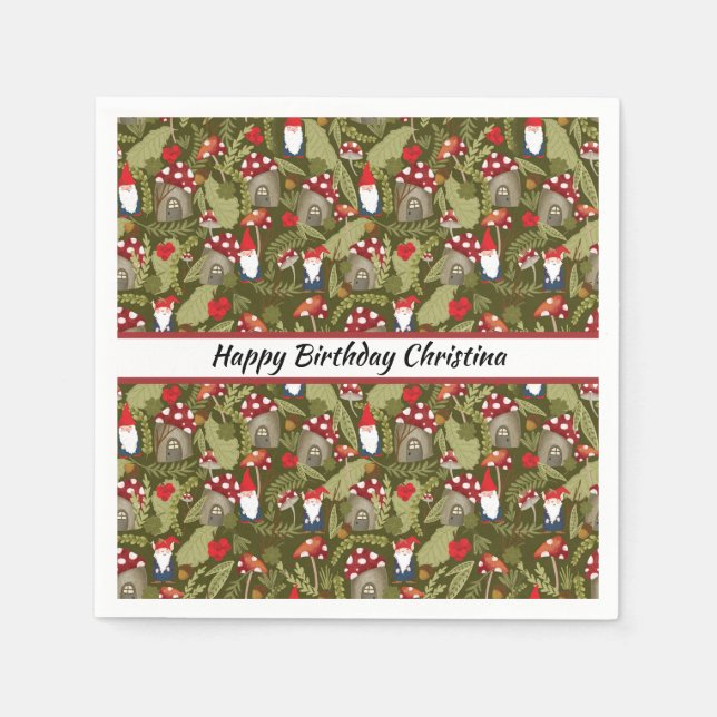 Adorable Gnomes and Mushrooms Personalised Paper   Napkin (Front)