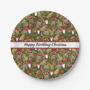 Adorable Gnomes and Mushrooms Personalized Paper Plate