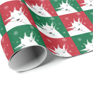 Adorable Goat Christmas in Red and Green Tiles Wrapping Paper