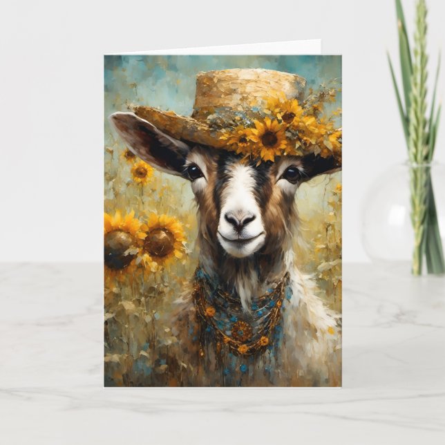Adorable Goat in a Sunflower Field Card (Front)