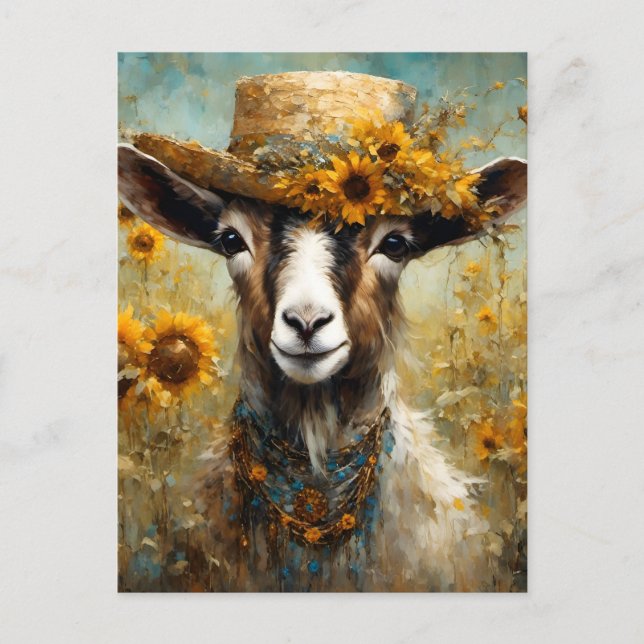 Adorable Goat in a Sunflower Field Postcard (Front)