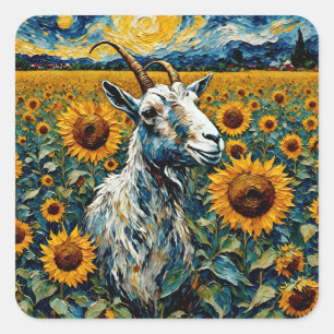 Adorable Goat in a Sunflower Field Square Sticker