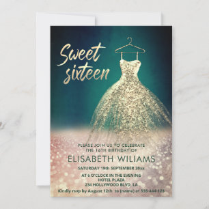 Adorable gold dress charming glittery ombre invitation