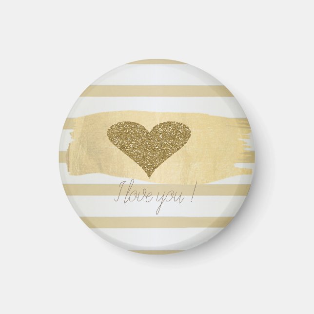 Adorable Gold Glitter Hearts Stripes-I Love You  Magnet (Front)