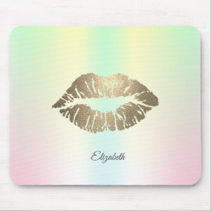Adorable Gold Glitter Lips Iridescent Mouse Pad