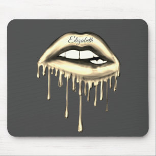 Adorable Gold Metallic Dripping Lips Mouse Pad