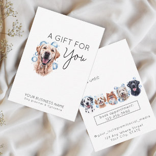 Adorable golden retriever pet grooming gift card