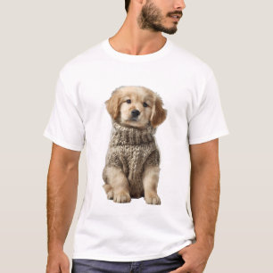Adorable Golden Retriever Puppy in a Cosy Knitted T-Shirt