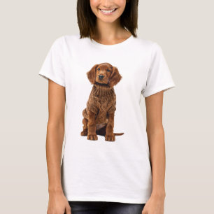 Adorable Golden Retriever Puppy Wearing a Brown T-Shirt
