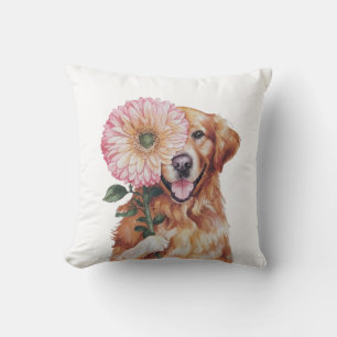 Adorable Golden Retriever Watercolor Illustration Cushion