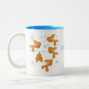 Adorable goldfish with bubbles cartoon pattern. Two-Tone coffee mug