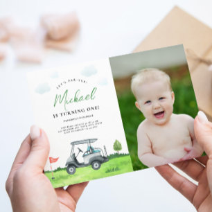 Adorable Golf Birthday Photo Invitation 