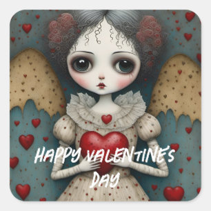 Adorable Gothic Valentine Doll Square Sticker
