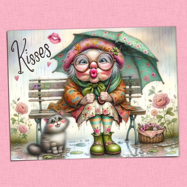 Adorable Granny and Cat Sharing Sweet Kisses Postcard (Creator Uploaded)