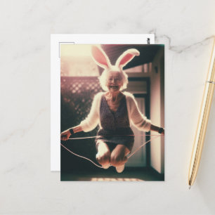 Adorable Granny Easter Bunny Jumping Rope Postcard