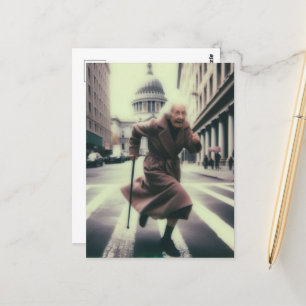 Adorable Granny on the Run in the City Postcard