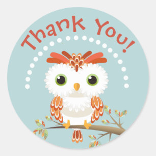 Adorable Graphic Owl Thank You Stickers