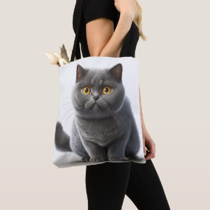 ADORABLE GRAY BRITISH SHORTHAIR CARTOON CAT TOTE BAG