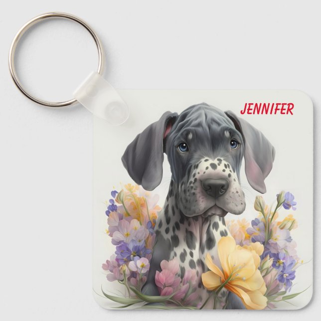Adorable Great Dane Dog Key Ring (Front)