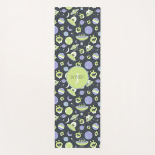Adorable Green Aliens Space Ships UFO Kids Yoga Mat