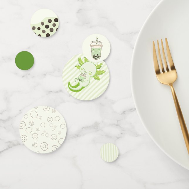 Adorable Green Axolotl Boba Tea Kid Birthday Party Confetti (Group)