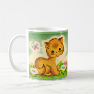 adorable green-eyed kitten print coffee mug