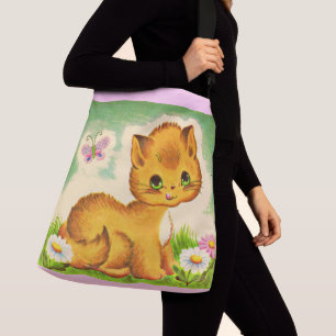 adorable green-eyed kitten print crossbody bag