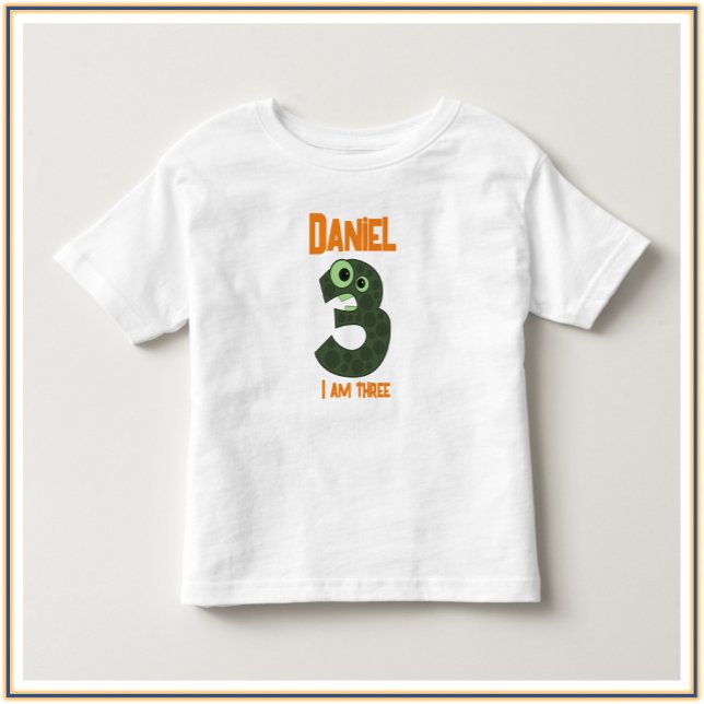 Adorable Green & Orange I AM THREE Toddler T-Shirt (Creator Uploaded)