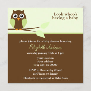 Adorable Green Owl Baby Shower Invitation