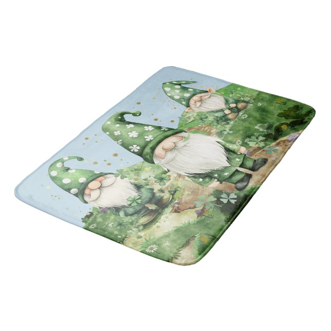 Adorable Green St. Patrick's Day Gnomes Bath Mat (Angled)