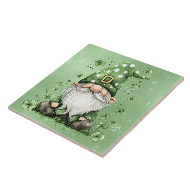 Adorable Green St. Patrick's Day Gnomes Ceramic Tile (Side)