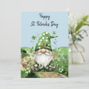 Adorable Green St. Patrick's Day Gnomes Holiday Card