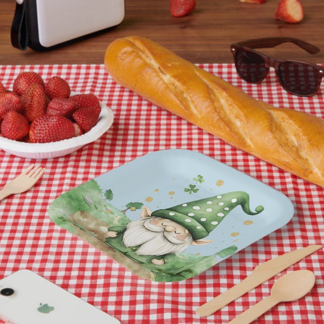 Adorable Green St. Patrick's Day Gnomes Paper Plate (Picnic)