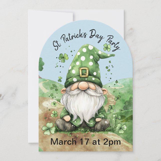 Adorable Green St. Patrick's Day Gnomes Save The Date (Front)