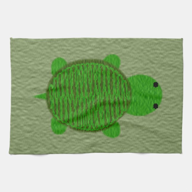 Adorable Green Turtle Tea Towel (Horizontal)