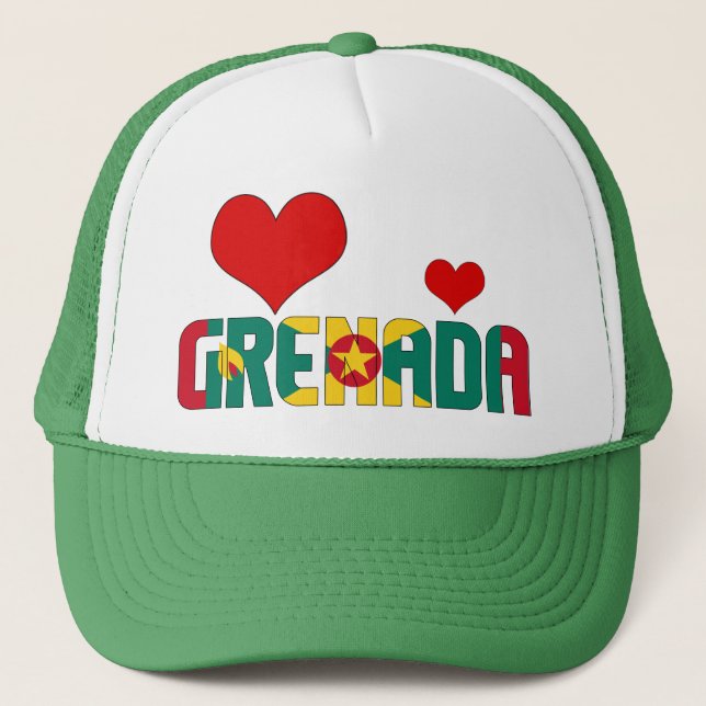 Adorable Grenada Flag Hearts Patriotic Trucker Hat (Front)