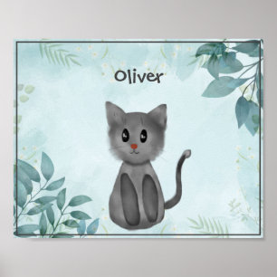 Adorable Grey Cat in the Forest Poster for Kids