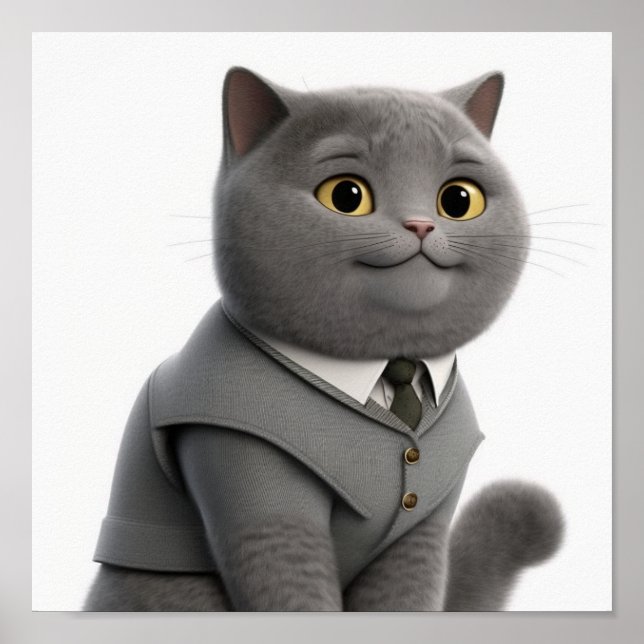 Adorable Grey Cat Poster for Cat Lovers (Front)