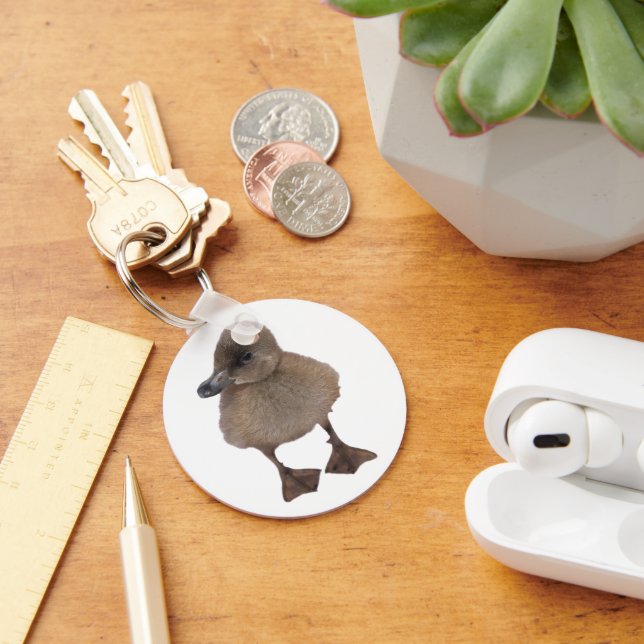 Adorable Grey Duckling Close-Up Photograph Key Ring (Desk)