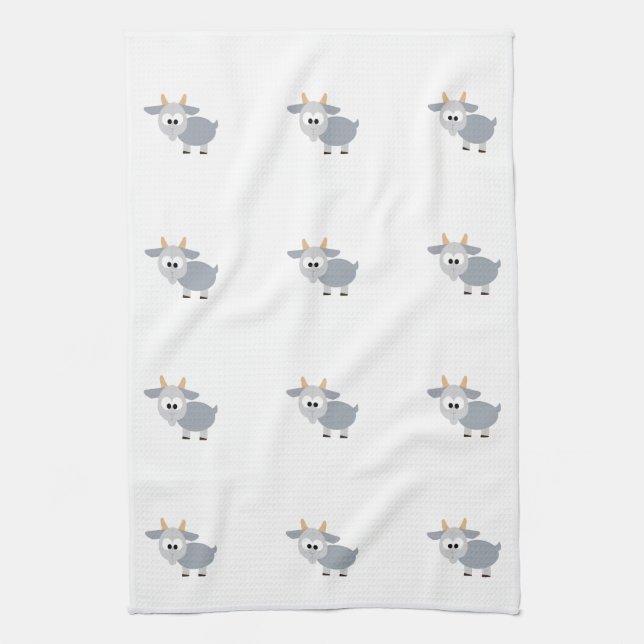Adorable grey goat tea towel (Vertical)