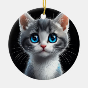 Adorable Grey Kitten With Striking Blue Eyes Ceramic Ornament